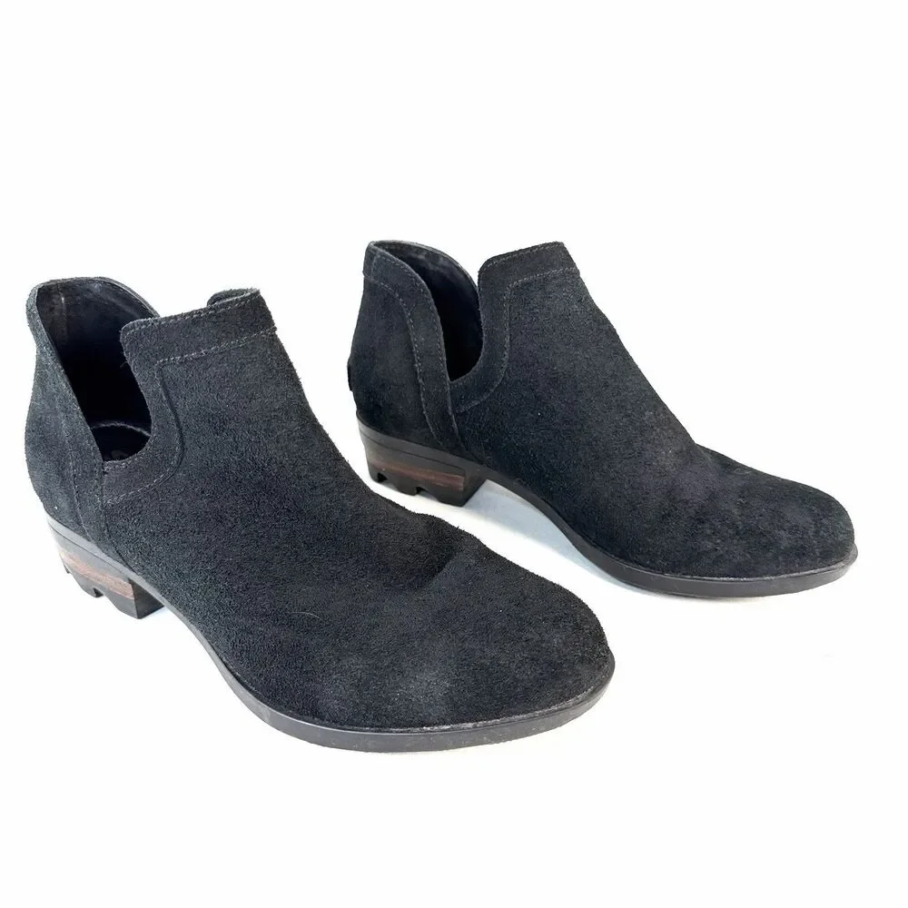 Sorel Lolla Ankle Boot Womens 8.5M Waterproof Black Suede Pull On Short Western